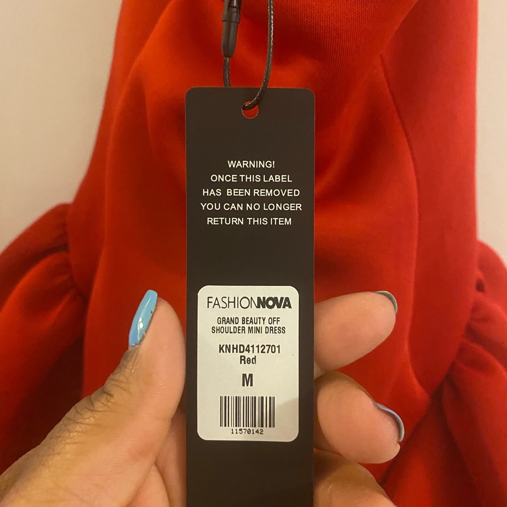 Fashion Nova Grand Beauty Off Shoulder Mini Dress - Red *scarf not included* - Picture 7 of 10